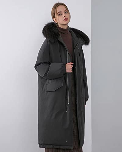 Roiii Women Casual Winter Warm Thicken Down Faux Fur Coat Outdoor Hood Parka Long Jacket Plus Size S- 3XL (Small, Black)