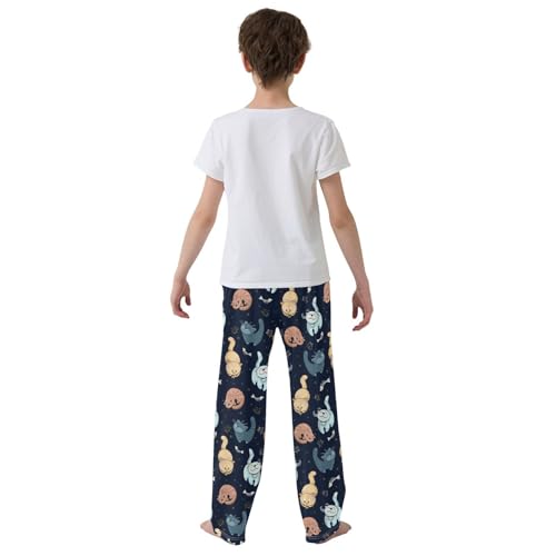 Kitten Cat Fish Bone Boys Long Pants Soft Trousers Elastic Waist Kids Lounge Bottoms with Pockets S-XL3