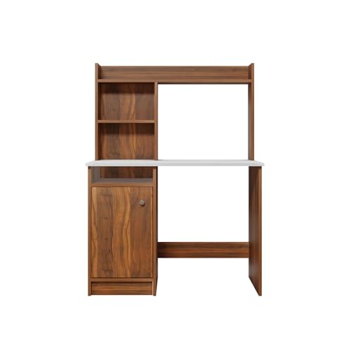 Image of NuSpace | Study Table with Storage,Top Extension and Open Storage - Office Desk Computer Table for Laptop,PC Engineering Wood Working,Drawing,Office Table for Home (Walnut with White-L100xB45xH75 cm)