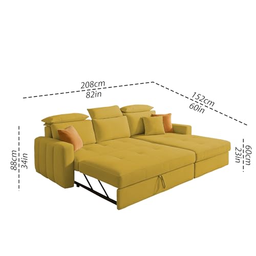 Image of Casaliving Gagnon RHS 4 Seater L Shape Corner Sofa Cum Bed for Living Room (Yellow Fabric) Premium Fabric Sofa