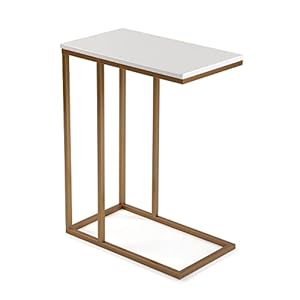 Versa Padua Table d’appoint pour le salon, la chambre ou la cuisine. Table basse auxiliaire moderne, Dimensions (H x l x L) 61 x 26 x 46 cm, Bois et métal, Couleur Or et blanc
