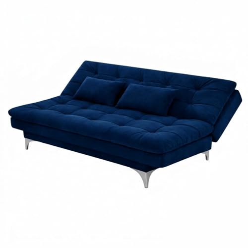 Image of FURNY Eagel 3 Seater Fabric Sofa Cum Bed with 2 Cushions (Dark Blue) Premium Velvet Fabric | Durable with Comfort | Perfect for Living Room, Bedrooms, Offices