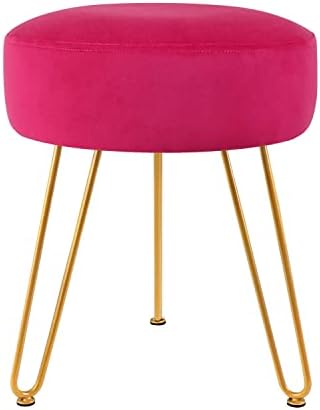 TOUCH-RICH Velvet Footrest Stool Ottoman Round/Square Modern Upholstered Vanity Footstool Side Table Seat Dressing Chair with Golden Metal Leg(Gray,Round-Normal)