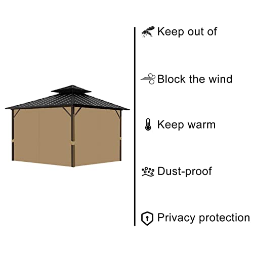 Gazebo Universal Replacement Privacy Curtain, 12'X12' Gazebo Curtains Outdoor Waterproof, 4-Panels Sidewall with Zipper for Patio, Garden and Backyard (Only Curtains, 12'X12', Beige) - Image 4