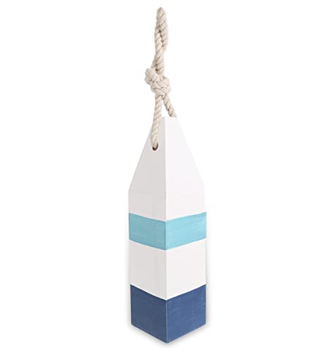 Bouée décorative artisanale en bois bleu avec corde de suspension