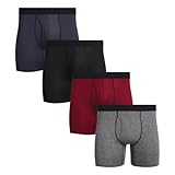 Reebok Mens Boxer Briefs - 4 Pack Performance Stretch Mens Underwear Boxers with Functional Fly, 6' Inseam Boxers for Men, Size Large, Grey/Black/Red/Black