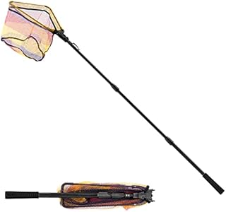 SANLIKE Fishing Net Folding Landing Net 98.4 in with Telescopic Pole and Handle Rubber Coated Mesh Corlorful Fishing Net for Fishing Freshwater Saltwater