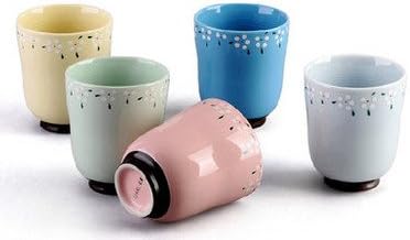 JustNile Set of 5 Mugs - Pleasing Colors with White Flowers Design/ 200ml