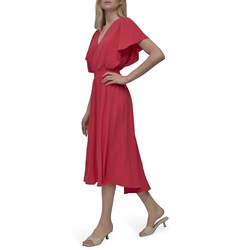 DKNY Women's Flutter Sleeve V-Neck Fit & Flare Maxi Dress3