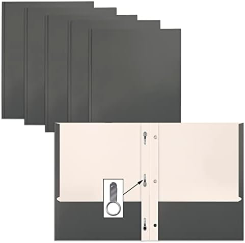 Gray Paper 2 Pocket Folders with Prongs, 50 Pack, by Better Office Products, Matte Texture, Letter Size Paper Folders, 50 Pack, with 3 Metal Prong Fastener Clips, Gray