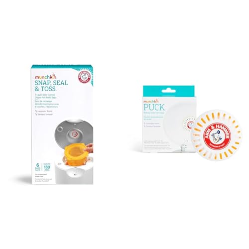 Image of Munchkin® Refill Set for STEP™ and PAIL™ Diaper Pails - Includes 6 Arm & Hammer Snap, Seal & Toss™ Refill Bags and and 1 PUCK™ Baking Soda Cartridge