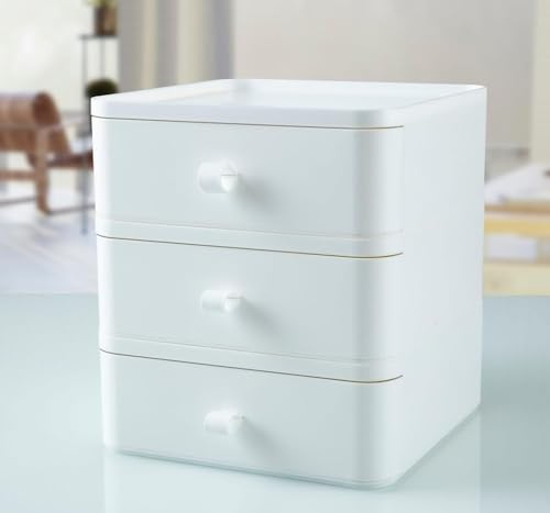 Image of Eono White Storage Box Drawer - Multipurpose Plastic Desktop Stackable Organizer For Student Stationery And Office Supplies (3)