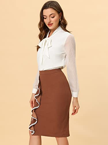 Allegra K Women's Pencil Skirt High Waist Ruffle Trim Split Work Office Skirts3