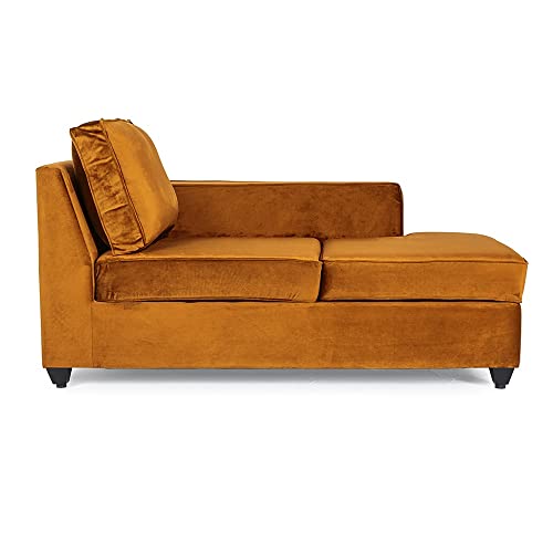 Image of Wakefit L Shape Sofa Set for Living Room | 3 Year Warranty - 3 Seater + Chaise (Velvet Fabric, Amber), Brown