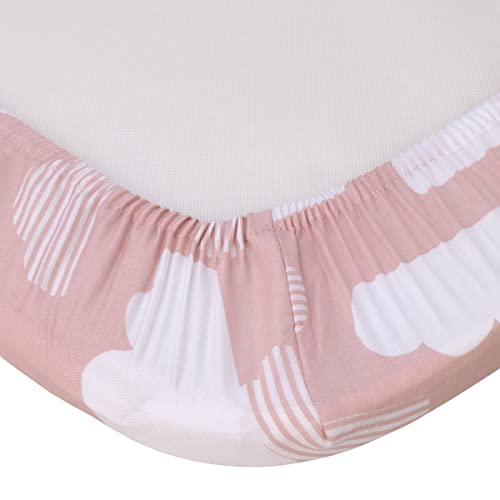 Image of Skip Hop Cozy-Up 2-in-1 Bedside Sleeper Pink and White Clouds 100% Cotton Fitted Bassinet Sheet