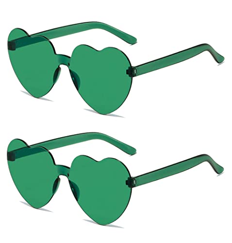 Seodondm Heart Shape Sunglasses for Women Trendy Transparent Heart Sunglasses Party Favor 2 Pack (Green)