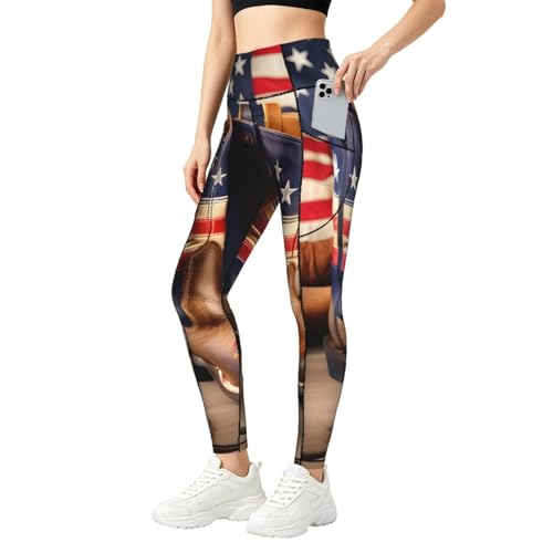 Pantalones de yoga para mujer elásticos con estampado deportivo americano