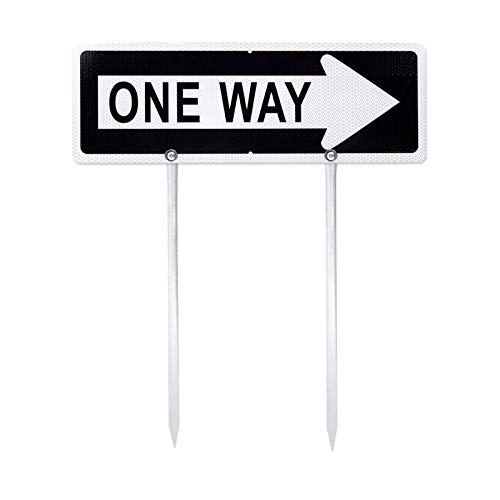 Kichwit One Way Metal Sign with Right Arrow, 17.7' x 5.9', Reflective Aluminum, Metal Stakes Included, Rust Free, Weather Resistant, for Outdoor Use