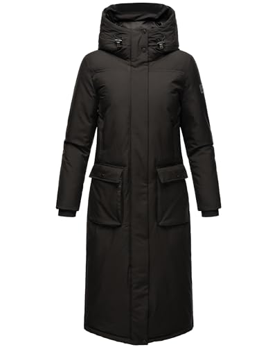 Navahoo Damen Wintermantel warmer Mantel extralang mit Kapuze Wolkenfrost XIV Black Gr. XL