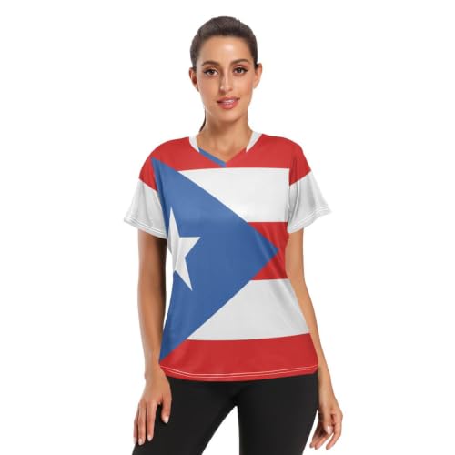Puerto Rico PR Flag Women's Active Quick Dry Sports T-Shirt Medium