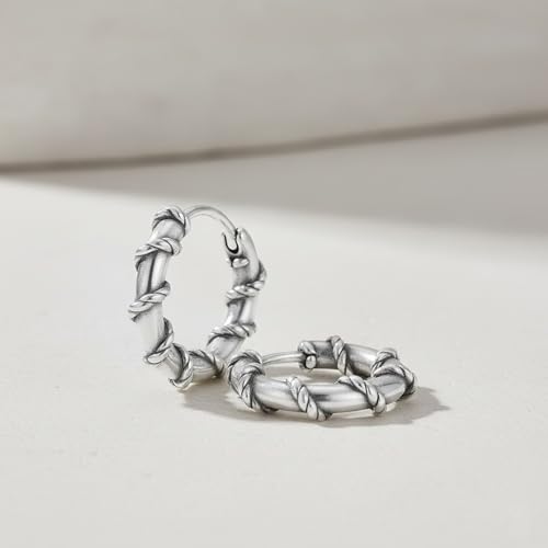 Image of VAMA FASHIONS Oxidised Silver Hoop Earrings in Tribal Bali Design Lightweight Ethnic Look Ear Accessories for Men