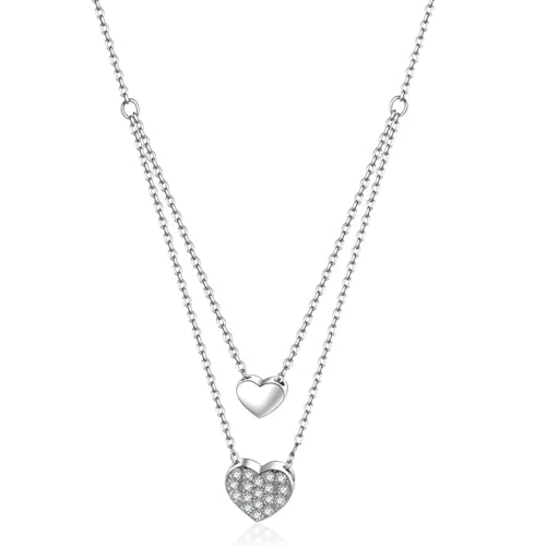 Collier en argent Sterling 925 massif et double cœur