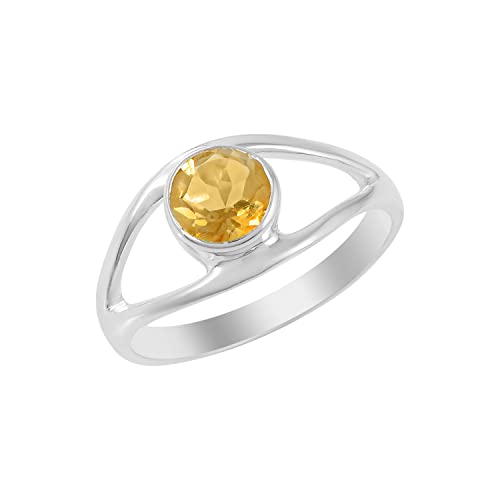 Bague de mariée en citrine ronde argent sterling 925 femme