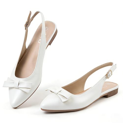 Image of MUSSHOE Slingback Flats for Women: Pointed Toe Bow Flats - Comfortable Dressy Casual Shoes for Work Office Business Party