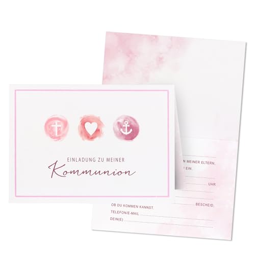 COLOFALLA 6 Stück Kommunion Einladungskarten Kommunionskarten mit Unschlag Pink Einladungskarten zur Kommunion Erstkommunion Karten Einladungskarten Junge Mädchen mit Kreuz Herz Ankel(girl)
