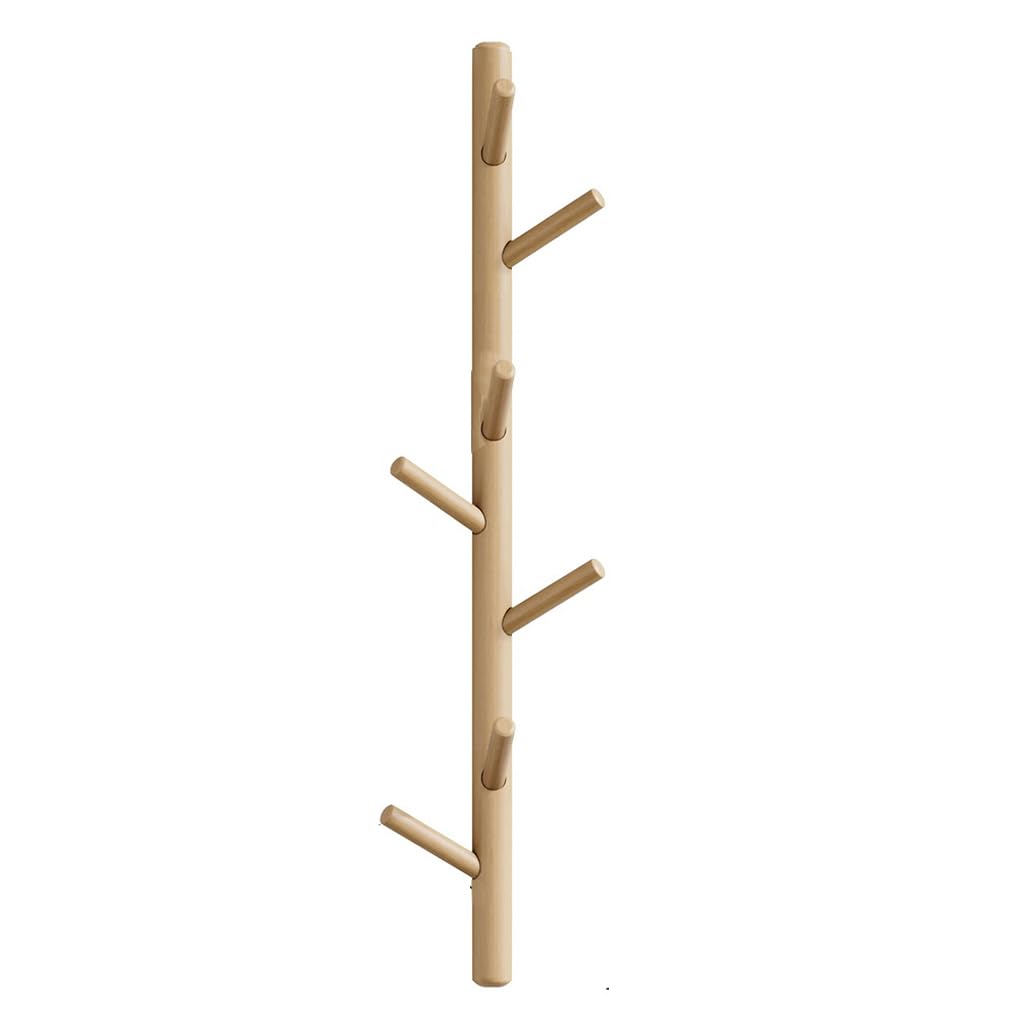 ZHOUXIAO Solid Wood Vertical Coat Rack Wall Mount,Branch Shape Coat Hooks Hanger 5hook