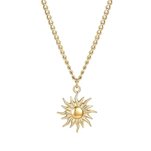 GINAZL Necklace for Men, Gold Plated Stainless Steel Sun Necklace Chain Mens Necklaces (SG)