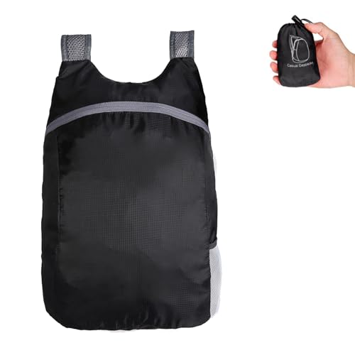 HeigeSeng Zaino Pieghevole Nero, Pieghevole, Leggero, 41 x 30 x 11 cm, 22 Litri, Unisex, Ideale per Viaggi, Escursioni e Attività all'Aperto