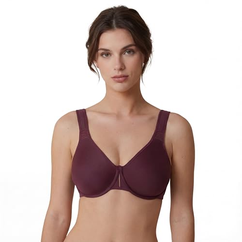 Selene, Sujetador Reductor para Mujer con Tirantes Anchos Confort y Aro, Sin Relleno, Colección Lorea, Color Burdeos, Talla 120D