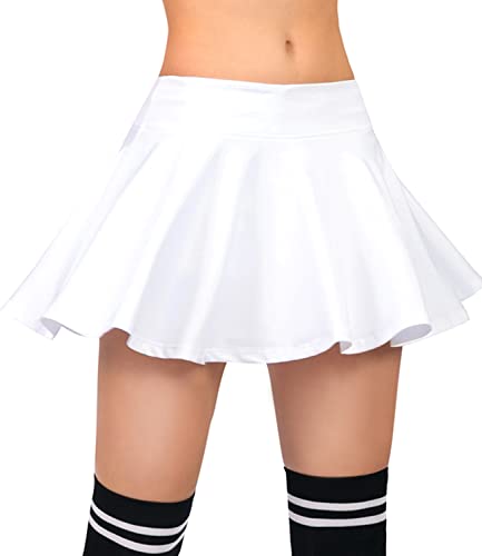 Women Tennis Mini Skirts with Pockets High Waisted Golf Skirts Women Athletic A line Skort with Short Lightweight Mini Skorts for Casual White M