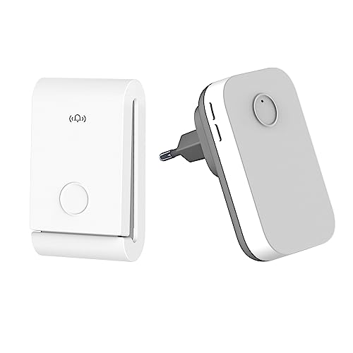 DieseRC Timbre Inalámbrico Autogenerador 150 Metros IPX4 Timbre Electrónico Impermeable, 1 Receptor De Timbre Enchufable Con 1 Transmisor Cinético, 38 Melodías En 4 Niveles De Volumen