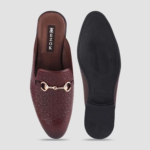 Image of Ezok Men's Leather Casual Mule Loafers | Stylish Slip-On Back Open Shoes for Party, Office & Casual Wear