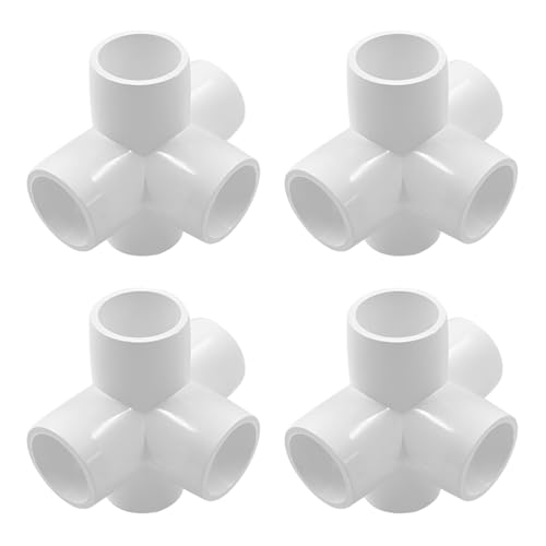 Biaungdo 4 Pcs 1/2\" PVC Pipe Fitting, 5 Way Elbow Pipe Connector Furniture Grade Corner Fittings PVC Elbow Fitting for DIY Shelf Garden Support PVC Structureï¼ˆWhiteï¼‰