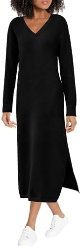 BTFBM Womens Fall Fashion 2025 Sweater Dress Casual V Neck Long Sleeve Slit Knit Oversized Sweaters Winter Maxi Dresses