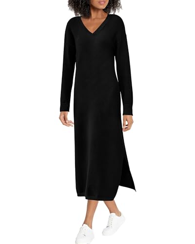 BTFBM Womens Fall Fashion 2025 Sweater Dress Casual V Neck Long Sleeve Slit Knit Oversized Sweaters Winter Maxi Dresses
