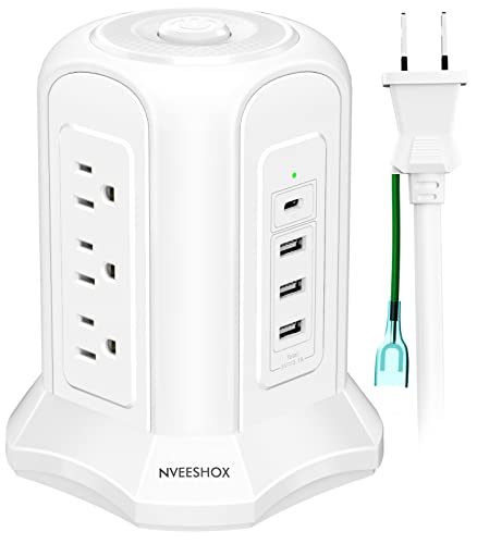 8AC 6USB 雷ガード 過負荷保護 1500W タワー式電源タップ 縦 雷ガード 過負荷保護 1500W タワー式電源タップ 縦 8AC 6USB