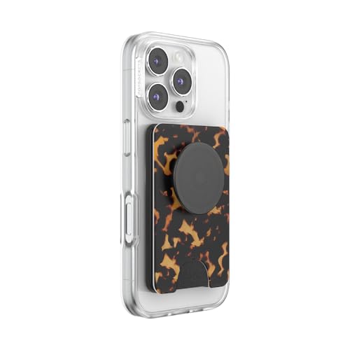 Image of PopSockets Phone Wallet for MagSafe, Phone Card Holder with Grip, Tortoise Shell - Tortoiseshell