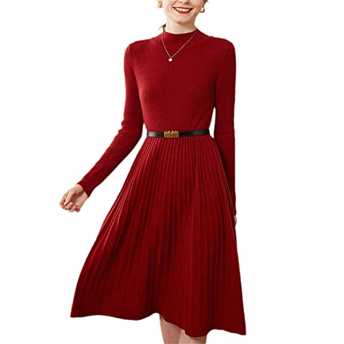 Robe pull 100 % cachemire chaud pour femme, tricot basique automne hiver XL bordeaux