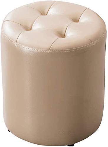 Pouf rembourré haut de gamme en cuir synthétique et pieds bois stable