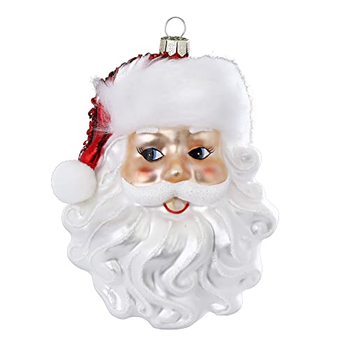 Inge-glas Christbaumschmuck Glas 13cm Weihnachtsmann - Kopf mit Glitzer Weihnachtskugeln Santa Claus rot weiß