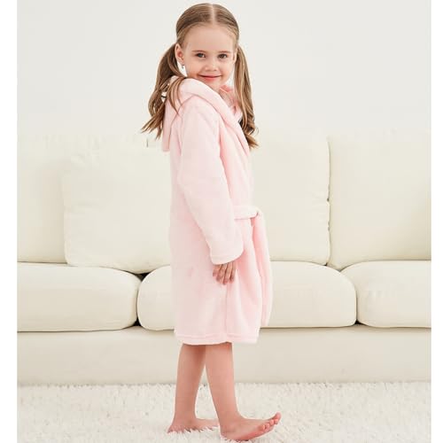 Image of Boys Girls Bathrobes,Toddler Boy Girl Robes,Children's Plush Soft Coral Fleece Hooded Pajamas Sleepwear for Kids