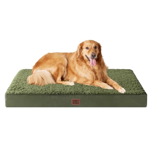 EHEYCIGA Orthopädisches Hundebett Grosse Hunde XL 112x81x9cm, Hundekissen Waschbar Flauschig, Hundematte Hundematratze für Kiste, Olive Grün