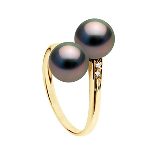 PEARLS & COLORS - Bague TOI & MOI - Perles de Culture de Tahiti Rondes 8-9 mm - Qualité A+ -...