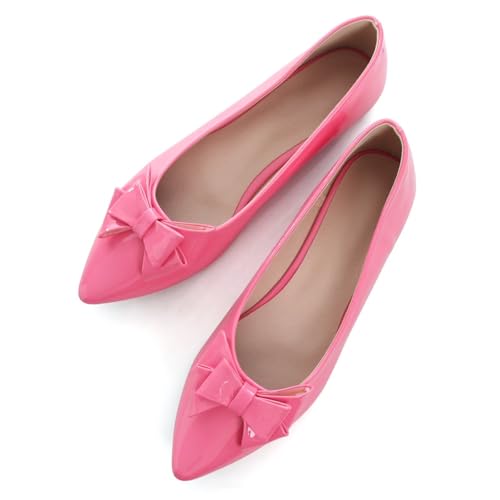 SAILING LU Womens Pointed Toe Shoes PU Ballet Flats Bow-Knot Dress Shoes Slip-on Comfortable Wear to Work Walking Flat Slip-ons