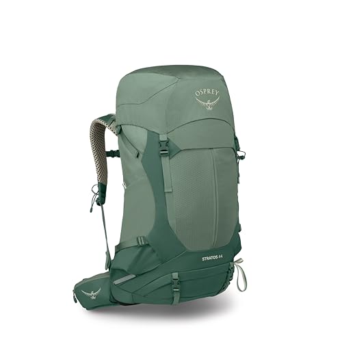 Image of Osprey Stratos 44L Men's Hiking Backpack - Lightweight Backpacking Pack with Waterproof Raincover - Camping Bag, Pine Leaf