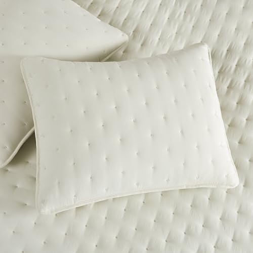 Ivory Cloud Quilt King Size Bedding Set with Pillow Sham, Cream White Puffy Cozy Lightweight Bedspread Coverlet, Soft Cute Bed Cover for All Season - 3 Pieces, 104x90 inches